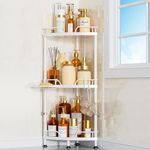 Corner Shower Caddy Standing 3 Tier Shower Shelf Organizer for Bathroom Floor Shower Corner Rack Storage with 2 Hooks, Small Basket (White, 3 Tier)