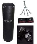 Le Buckle PU Leather Filled Heavy Punching Bag with Hanging Chain, Boxing Gloves and Handwraps (Black, 12oz) (5 Feet)