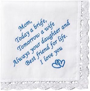 Wedding Handkerchief for Bride - “For Mom” Lace Hankie for Wedding Day, Bridal Shower & Vow Renewal, Soft Hanky with Embroidery, Perfect for Parents of the Bride Gifts
