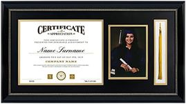 GraduatePro 11x22 Diploma Picture Frame with Tassel Holder for 8.5x11 Document/Certificate & 5x7 Photo, Black Frame Gold Rim with Double Mat (Black Over Gold), Tassel Shadow Box & Real Glass