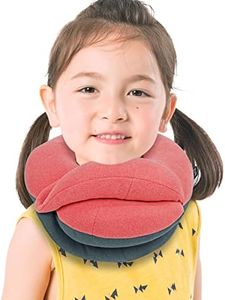 BUYUE Kids Travel Pillows for Airplane, 360° Head Support Sleeping Essentials for Boys Long Flight, Skin-Friendly Soft Neck Pillow for Traveling in Car Seat, Small, Pink Grey