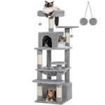 PAWZ Road Large Cat Tree, 136cm Cat Tower for Large Cats, Cat Condo with Sisal-Covered Scratching Posts and Pads, 2 Padded Perch, Dual Condo and Basket for Indoor Cats-Grey Small