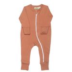 PARADE Organic Essential Basic '2-Way' Zipper Romper - Long Sleeve Caramel 3-6M with Mitts