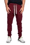 ProGo Men's Casual Jogger Sweatpants Basic Fleece Marled Jogger Pant Elastic Waist (Medium, Burgundy)