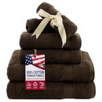 American Veteran Towel, 6 Piece Towel Set for Bathroom Clearance Prime, 100% Cotton Turkish Bathroom Towels, 2 Bath Towels 2 Hand Towels 2 Washcloths, Brown