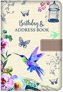 Telephone Address & Birthday Book A-Z Index Beautiful Fabric Vintage Style Cover A5 Size Soft Padded Cover Address & Birthday Book with Magnetic Lock - Bird