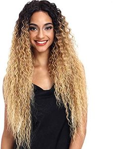 (ombre blond) - Joedir Lace Front Wigs Ombre Blonde 70cm Long Small Curly Wavy Synthetic Wigs For Black Women 130% Density Wigs