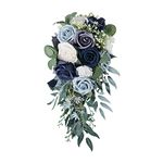 Harilla Romantic Wedding Bouquets for Bride Artificial Roses Bunch Floral Holding Bouquet for Anniversary Home Decor Photography Photo Props, Blue