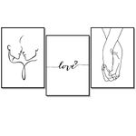 Nordic Abstract Print Posters 3 Piece Minimalist Line Lovers Hand In Hand Love Wall Art Canvas Painting Modern Wall Pictures for Living Room Decor Unframed (16x24Inch Unframed)