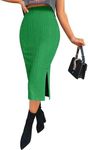 Zeagoo Women's Fall Skirts for Women 2024 Knitted Midi Skirt Womens High Waisted Skirt Work Skirts for Women Office Skirt with Slit Light Green Small