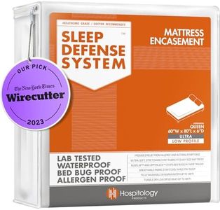 HOSPITOLOGY PRODUCTS Mattress Encasement - Zippered Bed Bug Dust Mite Proof Hypoallergenic - Sleep Defense System - Queen - Waterproof - Stretchable - Ultra Low Profile 6" Depth - 60" W x 80" L