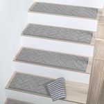 BEQHAUSE Stair Treads Non Slip Stair Runners Step Carpet Mat for Wooden Steps Indoor Machine Washable 22x70cm Edging Polyester Soft Stair Rugs for Kids Elders Pets with TPE Backing (Grey,15pcs)