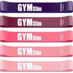 GYMslim Resistance Bands Set, 5 Exercise Loop Band With 5 Levels of Tension For Men and Woman, Fitness, Strength, Training, Stretching, Physio, Toning, Free Bag & Exercise Guide (Pink - Purple)