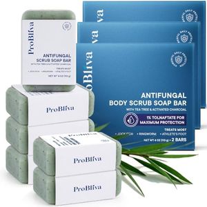 ProBliva Antifungal Soap Bar Exfoliating Scrub with Tea Tree Oil & Charcoal for Ringworm, Jock Itch & Athlete’s Foot, Antibacterial Body & Foot Soap for Men & Women