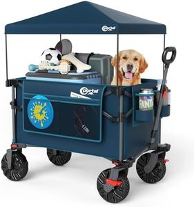 Portal Festival Beach Trolley on Wheels with Canopy Folding 350L XXL Heavy Duty Camping Trolley Cart with Brakes Open Tailgate Pull along Wagon Collapsible Garden Hand Truck Trailer Buggy