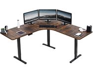 VIVO Electric Height Adjustable 180cm x 180cm Curved Corner Stand Up Desk, Rustic Vintage Brown Table Top, Black Frame, Memory Controller, L-Shaped Workstation, E3C Series, DESK-KIT-E3CBN