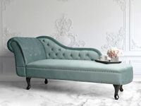 Artistic Wood Velvet Left Arm Modern Chesterfield Chaise Lounge Couch 166 X 63 X 76 for Your Loving Space (Mint Green)