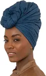 Olivia Sylx African Head Wraps for Black Women, Jersey Scarfs for Women Headwrap, Hair Scarf for Black Women, Soft & Stretchy - Dark Blue Denim