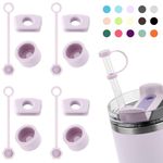 DUNLAGUE Silicone Spill Stopper Set for Stanley Cup 2.0 30oz & 40oz with Straw Cover (Set of 4, Orchid)