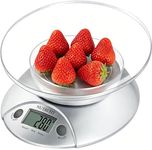NUTRI FIT Digital Kitchen Scales with Bowl Electronic Food Weight Scales 0.6L Bowl Liquids in ml and fl. Oz. Tare Function LCD Display Easy Storage, 5kg/11lb, 2xAAA Batteries(Included)-Silver