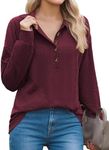 Cnlinkco Women's Polo Shirts for Work Long Sleeve Blouses Casual Textured Tops 1/4 Button Down V Neck Shirt Fall Tops 2024