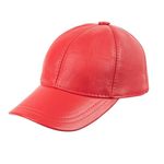 Zessano Genuine Leather Unisex Baseball Cap - 100% Sheep Leather Mens and Womens Baseball Cap with Adjustable Back Strap (Red)