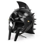 Great Mini Gladiator Maximus Black Helmet - Reenactor Helmet with Leather Strap | Halloween Props for Larpers