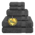 The Best Brand Awards, Cotton Paradise 6 Piece Towel Set, 100% Turkish Cotton Soft Absorbent Towels for Bathroom, 2 Bath Towels 2 Hand Towels 2 Washcloths, Gray Towel Set