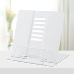 Honagu Book Stand Metal Desk Book Holder, Book Holders for Reading Hands Free, Adjustable Cookbook Documents Holder, Portable Bookstand for Music Books, Textbook, Recipe, Tablet, Ipad (White)