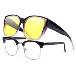 LVIOE Night Driving Fit Over Glasses Polarised Trendy Modern Yellow Tinted Lens Anti-Glare for Night Vision Headlight Glasses