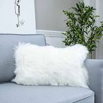 LIGICKY Decorative Lumbar Soft Faux Fur Throw Pillow Cover Luxury Series Rectangle Plush Pillow Case Cushion Cover for Couch Sofa Bed (12" x 20", White)