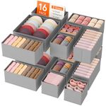 Lifewit Drawer Underwear Organizer Divider, 16 Pack, Foldable Fabric Closet Organizers and Storage, Dresser Drawer Dividers for Children's Clothing, Socks, Bra, Lingerie, Undies, Grey