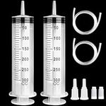 Sinofort 2Pcs 300ml Large Syringe Oil Syringe Reusable Liquid Syringe 300cc Plastic Syringe with Conduit and Adapter for Hydroponic Measuring Plant Watering Pet Feeding