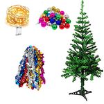 Forty Wings 5 Ft/Feet Artificial Xmas/Christmas Tree with 24 Pcs Multi Balls Tree Hangings Ornaments,1 Pcs Multi Christmas Tinsel Garland and Led Light String for Christmas Decorations Props