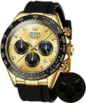 OLEVS Watches for Men Analog Quartz Chronograph Watch Moon Phase Waterproof Black Silicone Diamond Dress Luminous Easy Reader Wrist Watches Gold