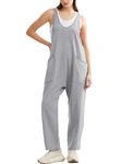 Jescakoo Jumpsuit for Women Casual Sleeveless Summer Rompers for women Stretchy Strap Long Pant maternity jumpsuit Baggy Overalls women with Pockets Light grey 18-20