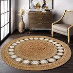 Natural Jute Journey Rug Hand Braided Round Area Rug for Home Décor Reversible Rugs for Kitchen Living Room Entryway 120 CM