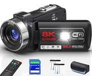 Delmodes Camcorder 8K 64MP 18X Digital Zoom WIFI Video Camera for YouTube 3.0 Inch UHD Touchscreen IR Night Vision Vlogging Camera with 32GB SD Card, Remote Control and Two Batteries