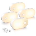 Lyridz Motion Sensor Night Light, 1-20LM Stick on Mini Nightlight Rechargeable Warm White LED Light, Stepless Adjustable Brightness for Bedroom, Kitchen, Stairs, 4Pack