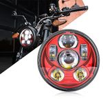 SKUNTUGUANG 5-3/4 5.75 Inch Red LED Projection Headlight for Harley Davidson Motorcycles Dyna Iron 883