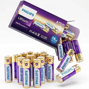 Philips AA Lithium Batteries (16 Pack) 2900mAh 1.5V Lithium AA Batteries Ultimate Long Lasting, Double A Battery for High Drain Devices, Leakproof, Lightweight, Non-Rechargeable