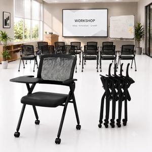 yfocfrkfan Folding Training Chair with Desk Attached and Cup Holder - Ergonomic Breathable Mesh Backrest Office Chair on Wheels, Guest Chair for Conference Room, Classroom, Seminar,Meeting SaveSpace
