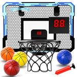 EPPO Basketball Hoop Indoor for Kids 16.5" X 12.5" - Automatic Scoring Foldable Basketball Hoop for Door with 4 Balls & Complete Basketball Accessories，Basketball Toy as Gifts for Kids Boys Teens