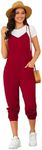 OYOANGLE Women's Causal Sleeveless Harem Leg Suspender Cami Jumpsuit Long Romper with Pockets Bright Red Medium