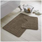 GC GAVENO CAVAILIA Greek Key Pattern Bathroom Mat Sets 2 Piece Non Slip, Luxury Soft Plush Rugs Super Absorbent Pedestal Bath Mat Set, Regular, Mocha