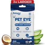 Petazy Tear Stain Remover Wipes for Dogs and Cats - Extra Large 5 x 6 in Hypoallergenic Pet Eye and Face Wipes for Discharge and Crust, Unscented, 60 Count