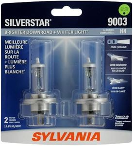 SYLVANIA - 9003 SilverStar - High Performance Halogen Headlight Bulb, High Beam, Low Beam and Fog Replacement Bulb, Brighter Downroad with Whiter Light (Contains 2 Bulbs)