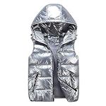 NATHGAM Women's Winter Down Vest Lightweight Full Zip Up Hooded Vest Fashion Sleeveless Quilted Cropped jacket with Pockets, A02#silver, Large