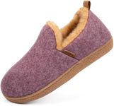 LongBay Women's Felt Bootie Slippers Warm Cozy Memory Foam Slipper Boots with Polar Fleece Lining Non Slip House Shoes Indoor Outdoor Purple, 9-10