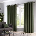 Fusion - Olive Green Curtains W46 x L54 (117 x 137cm) - Green Eyelet Curtains - 100% Cotton Curtains for Bedroom/Living Room - Door Curtain - Thermal Drapes/Window Treatment - Sorbonne Collection